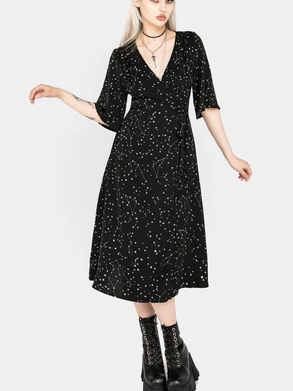 Disturbia Black Constellation Wrap Midi Dress